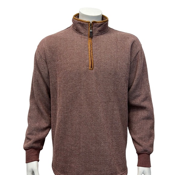 ORVIS Rust Color Knit 1/4 Zip Leather Trim & Elbow Patches Pullover Jacket MD - Picture 2 of 12